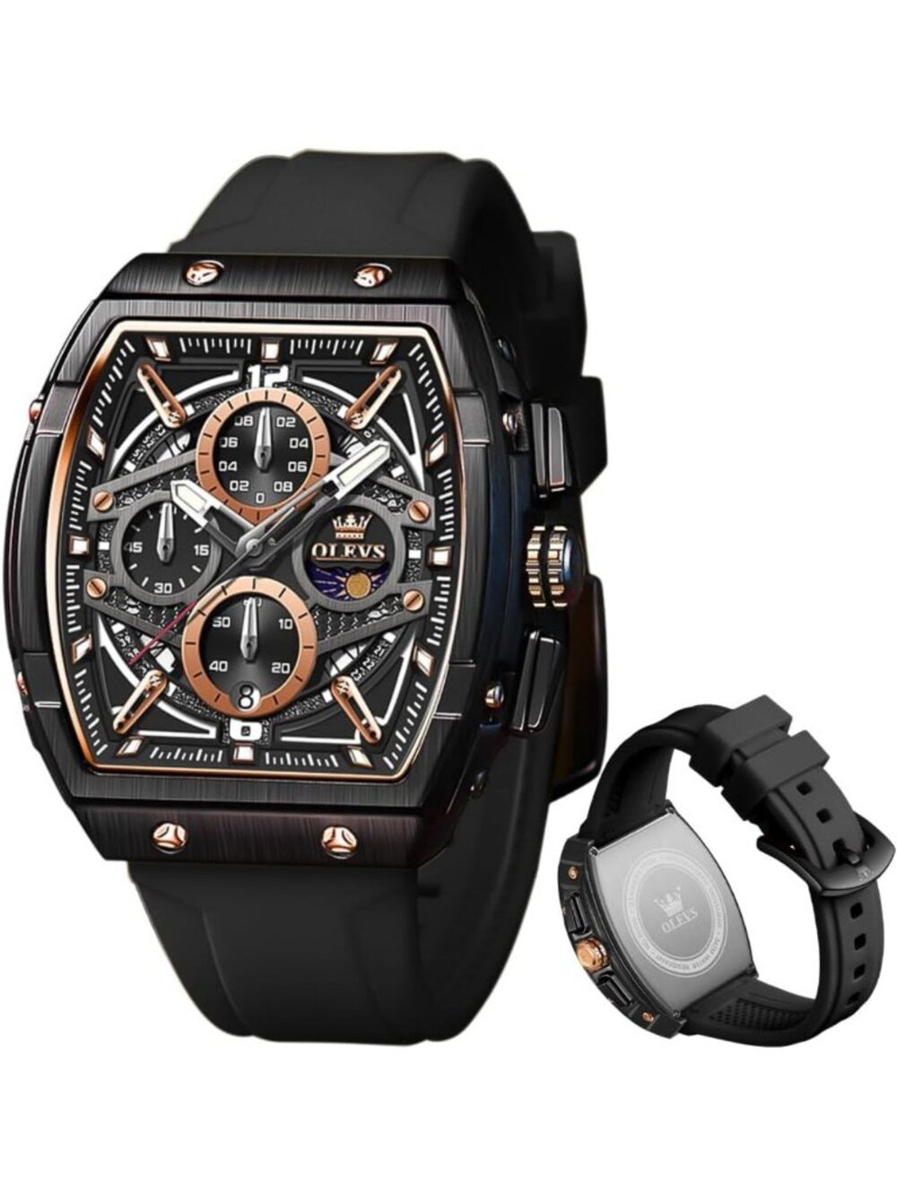 Stylish Men's Chronograph Watch - Waterproof Big Square Analog with Silicone